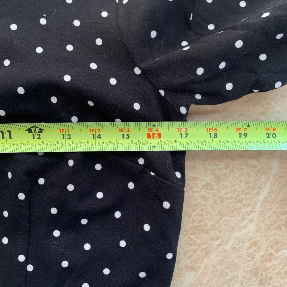 Talbots Polka Dot Dress 8 Black White Bell Sleeve Scalloped Hem Sheath Classic
